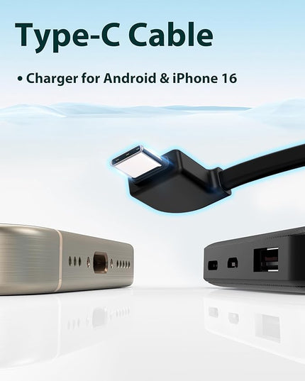 miisso 6000mah Ultra Slim Built in Cables Power Bank, Card Size Built in USB C Cords Battery Pack Portable Charger for Phones, 3 Output External Battery Pack Compatible with iPhone, Deep Black