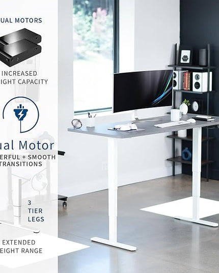 VIVO Electric 71 x 30 in Dual Motor Sit Stand Desk, Memory Height Adjustment, 2B Series, Dark Gray Top White Frame, DESK-KIT-2W7G
