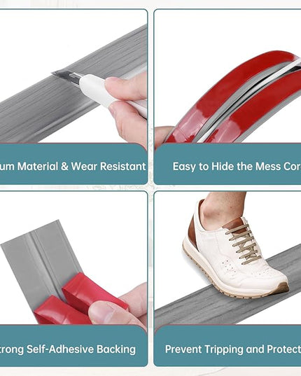 Floor Cord Cover Self Adhesive Cord Hider Floor Extension Cord Covers for Floor Power Cord Protector Cable Management Prevent Cable Trips Cable Cavity 0.59" W x 0.31" H (Light Grey Wood, 3.3Ft)