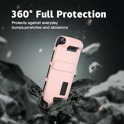bibuks Steam Deck Case,Steam Deck OLED Protective Case,Non-Slip Skin Protective Shell Accessories with Kickstand ,2 Screen Protector, 4 Thumb Grip (Pink)