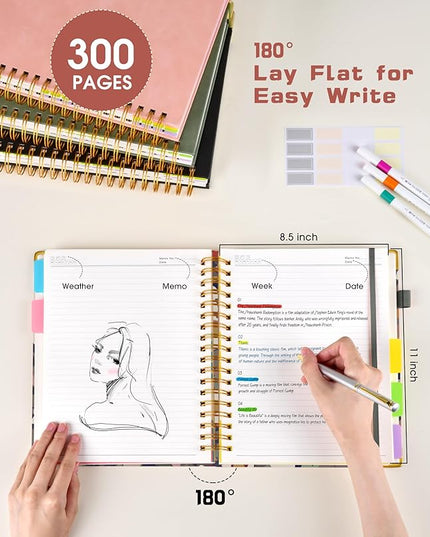 Hardcover Spiral Notebook 8.5"x11" Journal with Removable Dividers Tabs, 300 Pages Leather 5 Subject Notebook College Ruled, Large A4 Notebooks for Work School, Lined Journal for Women, A4 Brown