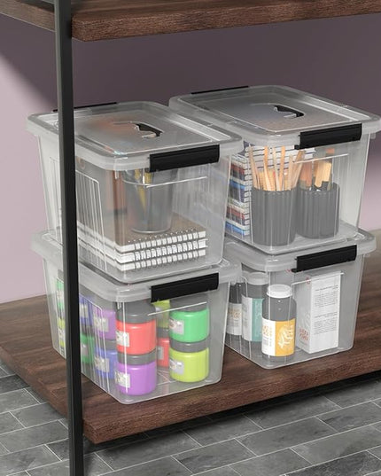 12 Quart Plastic Storage Bins with Lids, Plastic Storage Box, 6 Packs