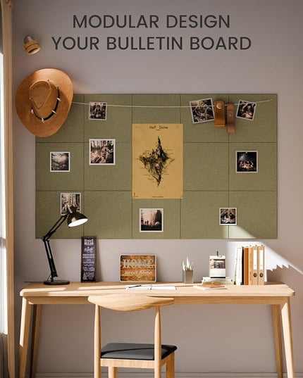 Fluxynara Large Felt Bulletin Board 36" x 24"Cork Board Alternative - 6 Pack with 40 Safe Removable Adhesive Tabs, Cork Boards for Walls Cork Board for Home Office Classroom Pin Board (Olive Green)