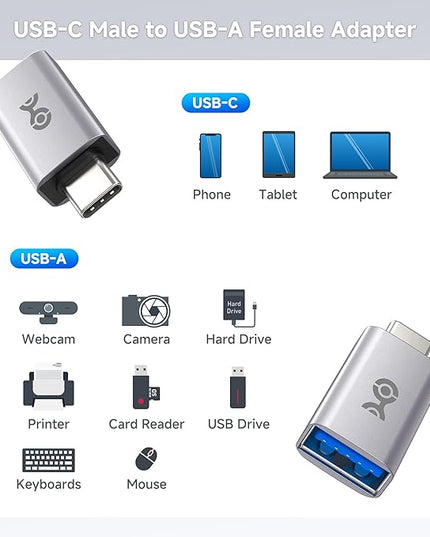 Cable Matters 2-Pack 10Gbps USB C to USB Adapter Male to Female for High-Speed Data Transferring & Fast Charging, Reversible USBC, USBA to USBC Adapter for iPhone 17/16, iPad Pro, Galaxy S23