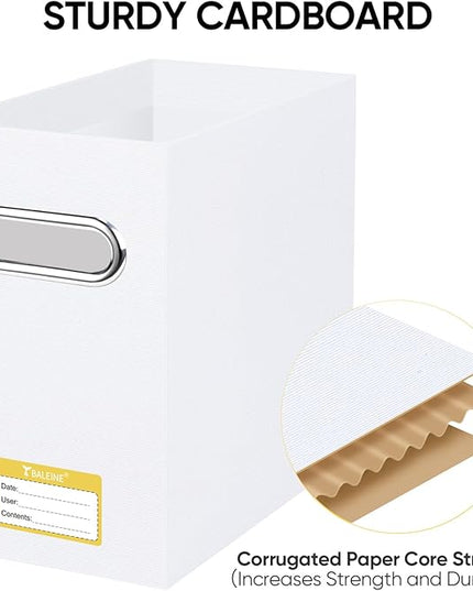 BALEINE File Organizer Box, Cardboard File Folder Organizer with Handle for Letter Size, Portable Collapsible Hanging Filing Box for Home Office Document Storage (2 Pack, White)