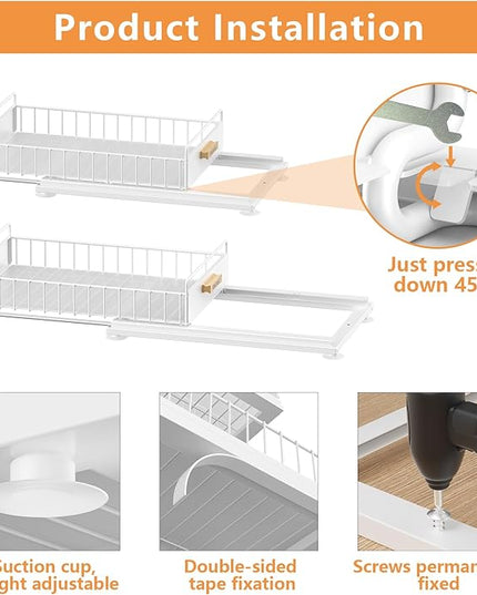 Under Sink Organizer, 2 Packs Under Sink Organizers and Storage, Slide Out Pull Out Cabinet Organizer Shelf with Metal Drawers for Kitchen Bathroom Pantry, White