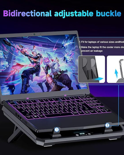 IETS GT300 Upgraded Laptop Cooling Pad with Adjustable Stand, Turbo Boosted Cooler for Rapid Cooling 10-17inch Gaming Laptop, Flexible Sealing Ring，Featuring Air Filtration and USB Hub