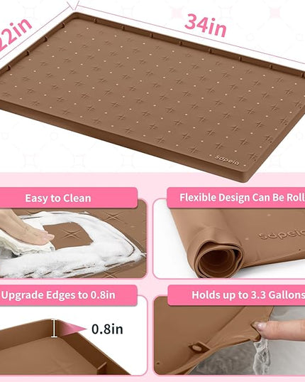 Sdpeia Under Sink Mat 34"×22" Waterproof Silicone Cabinet Liner & Sink Protector for Kitchen & Bathroom, Multi-Purpose Organizers Tray for Pets, Laundry, Cat Litter Mat