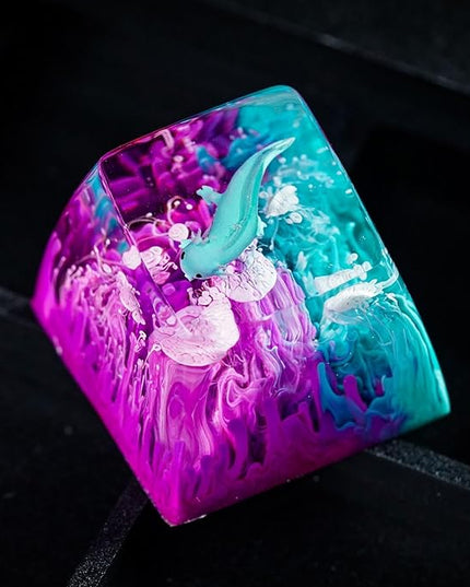 Blue Axolotl Artisan Keycap with Purple and Blue Ocean R1 SA Profile Custom Animal Axolotl Keycap 1U ESC Handmade Resin Compatible with Cherry MX Mechanical Keyboard for Axolotl Lover