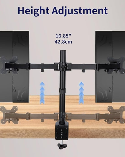 Monitor Desk Mount, Heavy Duty Adjustable Monitor Stand, Arm Desk Mount with C Clamp/Grommet Base (Dual Arms Fit 13"-32")