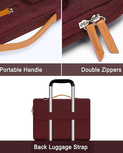 MOSISO 360 Protective Laptop Shoulder Bag,15 inch Computer Bag Compatible with MacBook Air M4 M3 M2/Pro A1990 A1707, Dell XPS Plus,Side Open Messenger Bag with 4 Zipper Pockets&Handle, Wine Red