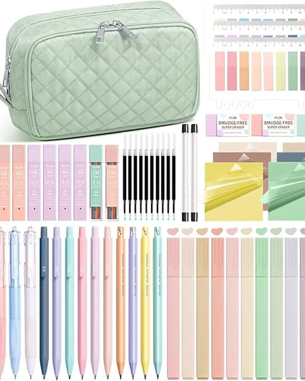 62PCS Aesthetic School Supplies with Cute Pencil Case, Pastel Highlighters Black Ink Gel Pens Mechanical Pencils Kit, Back to School Supplies College Essentials Preppy Stationary Set for Student Girls