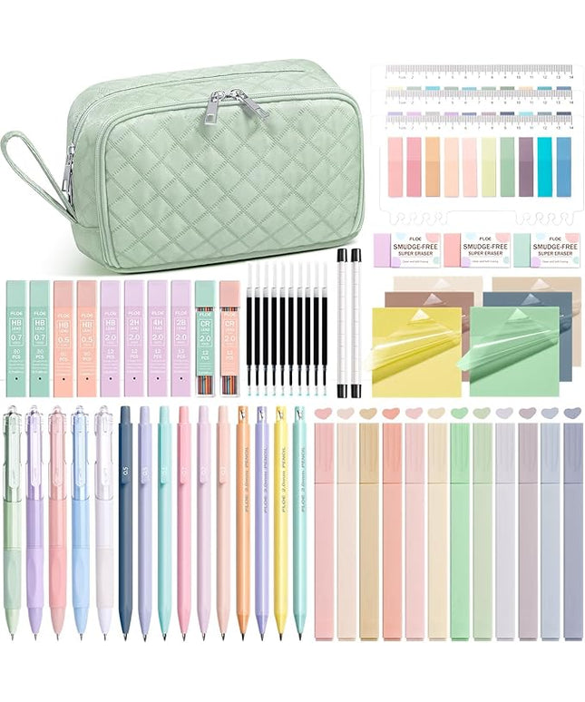 62PCS Aesthetic School Supplies with Cute Pencil Case, Pastel Highlighters Black Ink Gel Pens Mechanical Pencils Kit, Back to School Supplies College Essentials Preppy Stationary Set for Student Girls