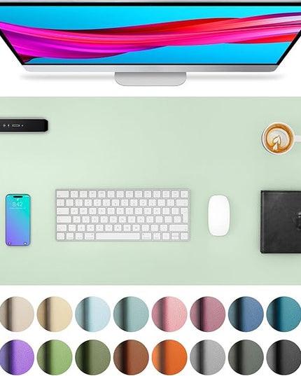 Aothia Large PU Leather Desk Pad Protector - Non-Slip Mouse Pad & Writing Mat for Office/Home, Waterproof, Easy to Clean (23.6" x 13.7", Aqua)