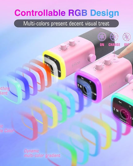 FIFINE XLR/USB Microphone, Gaming Recording PC Microphone with Headphones Jack, Mute Button, Dynamic RGB Mic for Computer, Streaming Mic for Podcasting Voice-Over YouTube Video-AmpliGame AM8 Pink