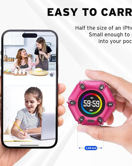 Printers Jack, Visual Pomodoro Timer, Productivity Cube Timer, Mute & Vibration & Adjustable Sound Alert, for Office, ADHD, Study, Work, 3/5/10/25/30/60min & Custom Countdown - Hot Pink