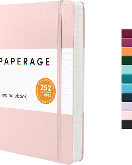 PAPERAGE Lined Journal Notebook, (Blush), 252 Pages, Medium 5.6 in x 8 in - 100 GSM Thick Paper – Hardcover Journaling Notebook for Work, School & Note Taking