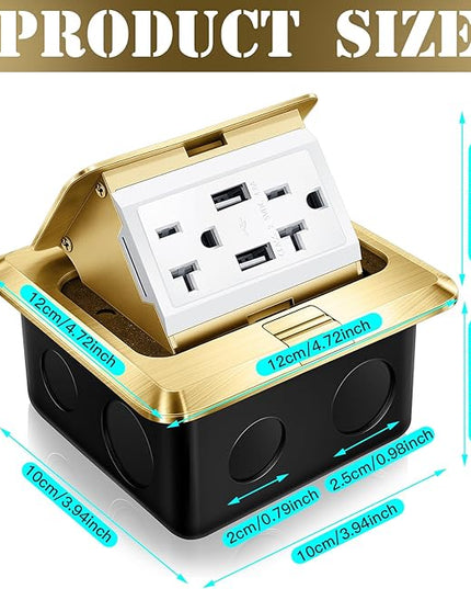 Hoolerry 8 Pack Pop up Floor Electrical Outlet Cover Box Kit with 4.8A USB Charger 20Amp Waterproof Weatherproof Floor Tamper Resistant Outlet Receptacle for Countertop Home (Gold)