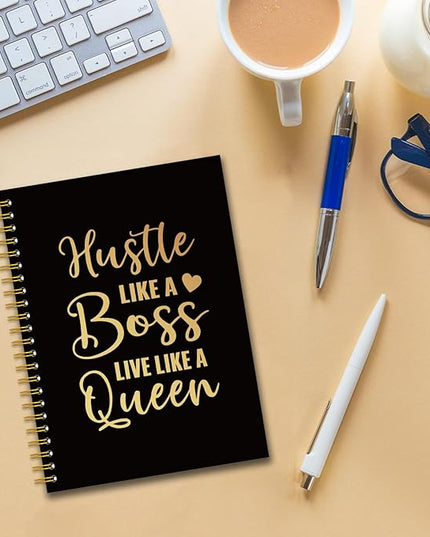YAZMEEN Boss Lady Black Gold Spiral Notebook（160 Pages） Hustle Like A Boss Live Like A Queen Blank Hardcover Notebook Boss Appreciation Gift Funny Motivational Gift for Women Boss Entrepreneur Friend