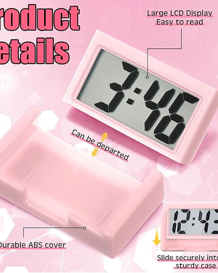 Frienda 6 Pieces Mini Digital Clock Small Digital Clock Stick on Battery Operated Self Adhesive Bracket for Car Dashboard Fridge (Pink)