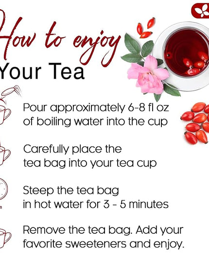FreshDrinkUS, Premium 135 Rosehip Tea Bags, 100% Natural & Pure from Rose Hip Fruits. Loose Rosehip Herbal Tea. Made with Natural Material Tea Bags. No Sugar, No Caffeine, No Gluten, Vegan.
