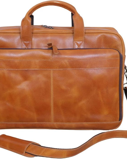 LAVAISH Handmade Full-Grain Leather Briefcase for Men & Women–17" Laptop Bag with Computer Compartment Office Satchel Bag