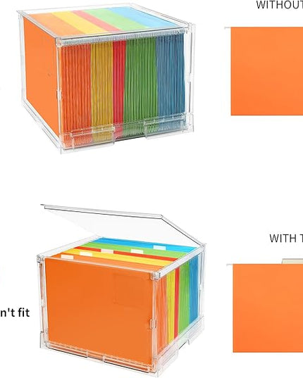 File Organizer Box with Lid,Hanging Filing Folder Organizer for Document Storage with Plastic Slide,Letter-size File Holder Filing Box for Office/Home/Decor/（3Pack）