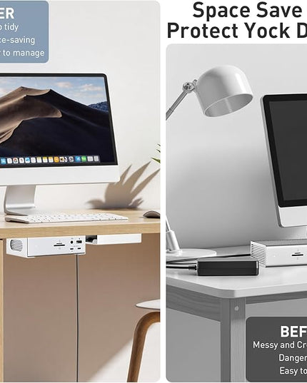 Under Desk Holder for Thunderbolt 4 Dock/Thunderbolt 3 Dock and Power Cable, Under Desk Iron Storage Rack for TS4 / TS3 Plus, No Drill, Easy Install with All Hardware Included, White