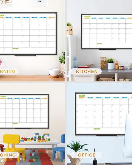 JILoffice Dry Erase Calendar Whiteboard - Magnetic White Board Calendar Monthly 36 X 24 Inch, Black Aluminum Frame Wall Mounted Board for Office Home and School