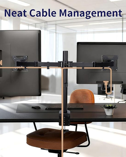 Monitor Desk Mount, Heavy Duty Adjustable Monitor Stand, Arm Desk Mount with C Clamp/Grommet Base (Dual Arms Fit 13"-32")