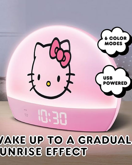 Hello Kitty Sunrise Alarm Clock - Multicolor Lights, USB Charging, LED Display, and Snooze Function