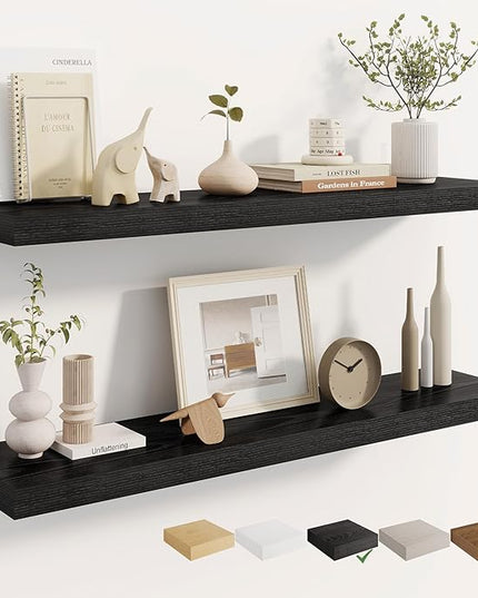 Dreamland Deep Floating Shelves, 8" Deep Long Shelves Set of 2, 40 Inches Floating Shelf for Wall,Large Display & Storage Shelf for Bathroom Bedroom Living Room Kitchen Office, Black