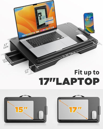 SAIJI Laptop Lap Desk, Portable Laptop Desk for Bed - Fits Up to 17" Laptops & MacBook,Lightweight Lap Tray Table with Storage Drawer, Lap Desk with Cushion, Lap Stand for Bed & Couch