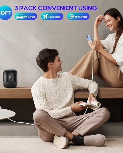 10Foot Fast iPhone Charging Cable,3-Pack Super Fast i Phone Charger USB C Charging Block Wall Charger PD Adapter with 10FT Type C to Lightning Cable Cord for iPhone 14/13/12/11ProMax/XS Max/XS/XR/8/SE