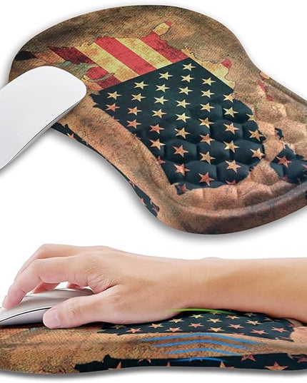 Ergonomic Mouse Pad Wrist Support with Memory Foam Massage Bulge, Carpal Tunnel Pain Relief Mousepad Wrist Rest for Mouse(12x8 inch, USA Flag Map)