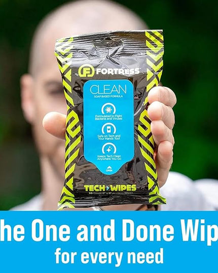 Fortress Electronic Wipes (25 ct, Pack of 16) To-Go Tech Wipes for Screens, Phones, Keyboards, TV Monitors, Computer Screens, and More [Travel Size] Skin-Safe