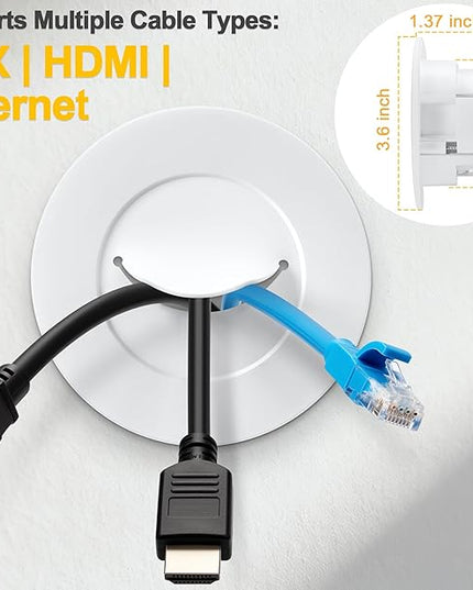 ZhiYo in-Wall Cable Management Kit for TV, White TV Cord Hider Kit, Behind Wall Cable Management for Mounted TVs, Cord Concealer Kits with 2 Wire Pass Throughs and 1 Hole Saw Drill Attachmen