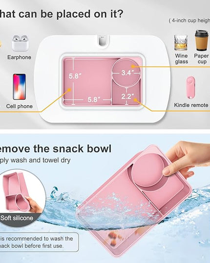 Tablet Pillow Stand for Lap Use with Snack Bowl and 360° Rotating Arm, Adjustable iPad Holder for Bed, Couch, and Recliner, Compatible with 4.7"-13" Kindle, iPad, Tablet, Phone,Pink