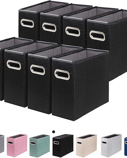 8 Packs Letter Size File Organizer, File Folders Organizer, Fabric Storage Box, Collapsible Paper Organizer with Metal Handle, Smooth PVC Rails, Only Box (Black)