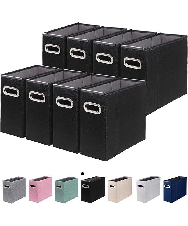 8 Packs Letter Size File Organizer, File Folders Organizer, Fabric Storage Box, Collapsible Paper Organizer with Metal Handle, Smooth PVC Rails, Only Box (Black)