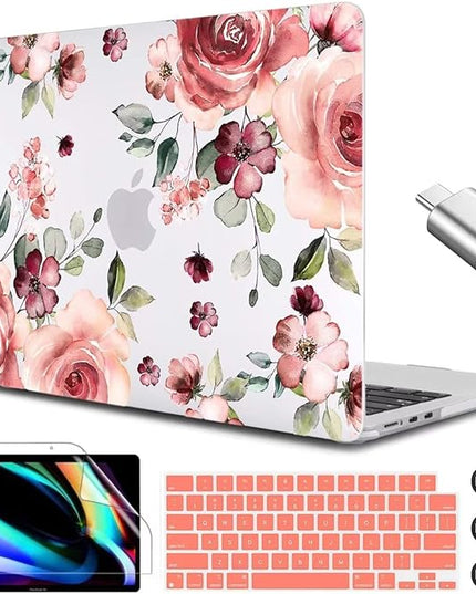 CISSOOK for MacBook Air 13.6 inch Case 2025 2024 2022 Release A3240 A3113 A2681, Matte Hard Shell Case Flower Cover with Keyboard Cover + USB Adapter for MacBook Air 13.6 M2 M3 M4 with Touch ID