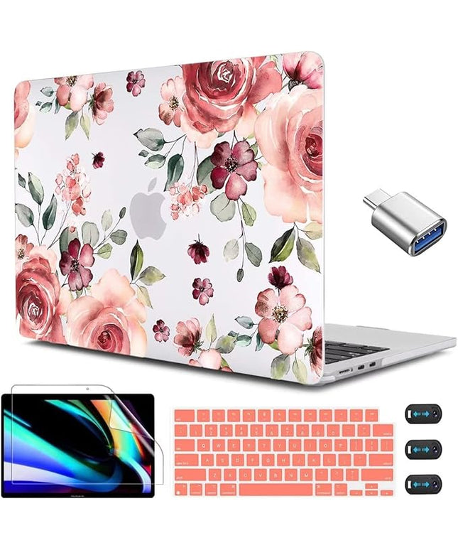 CISSOOK for MacBook Air 13.6 inch Case 2025 2024 2022 Release A3240 A3113 A2681, Matte Hard Shell Case Flower Cover with Keyboard Cover + USB Adapter for MacBook Air 13.6 M2 M3 M4 with Touch ID