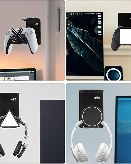 HC128 Headphone Holder Hanger for Desk, Include Adhesive Strips, Universal Headset Stand for PS4/PS5/Xbox/PC/Mac/Headphones Game Controller Hanger (Square)