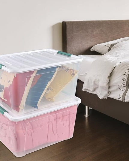 Readsky 85 Quart (21 Gallon) Clear Plastic Storage Bins with Wheels, Large Latching Boxes with Lids, 4 Packs