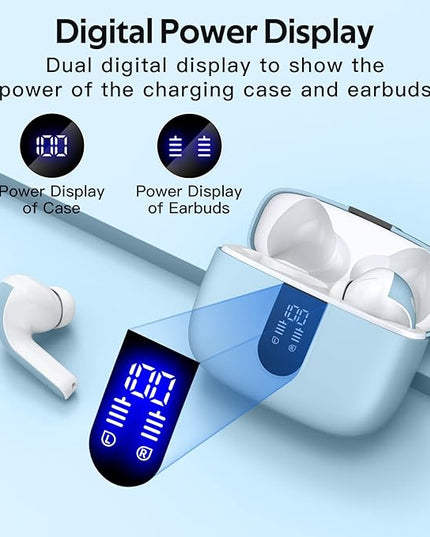 TAGRY Bluetooth Headphones True Wireless Earbuds 60H Playback LED Power Display Earphones with Wireless Charging Case IPX5 Waterproof in-Ear Ear buds with Mic for TV Smart Phone Laptop Computer Sports