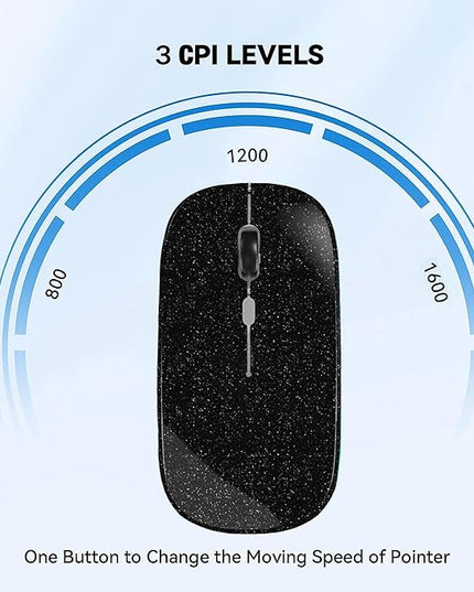 Wireless Bluetooth Mouse Rechargeable Laptop Mice Use Portable(Bluetooth5.2 and USB 2.4G) Dual Mode Connection Silent Slim Computer Mouse for Laptop/iPad Tablet/Apple MacBook/PC(Bright Black)