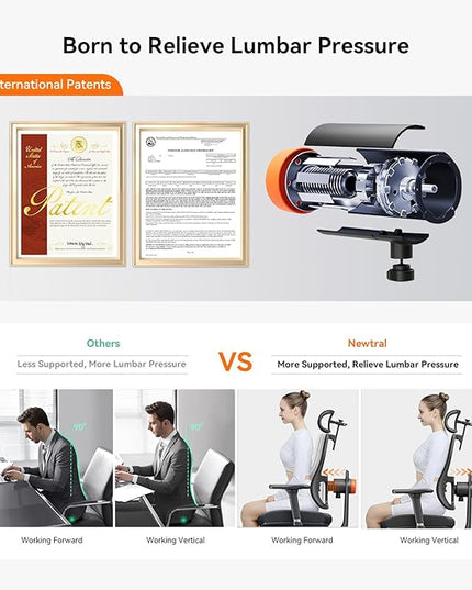 Newtral Ergonomic Office Chair, High Back Desk Chair with Footrest, Auto-Following Lumbar Support & Headrest, 4D Armrest, Adjustable Seat Depth and Height