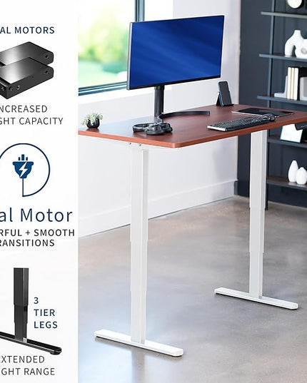 VIVO Electric 55 x 28 in Dual Motor Sit Stand Desk, Memory Height Adjustment, 2B Series, Dark Walnut Top White Frame, DESK-KIT-2W55D
