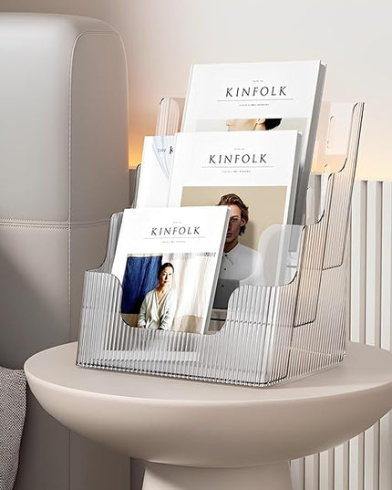 Gagee Brochure Display Stand or Wall Mount 8.5 x 11 inch,3 Tier Magazine Holder,Clear Stands for Display Literature,Brochures,Pamphlet,Flyer,Paper Document