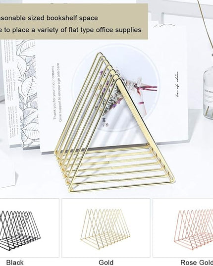 Urban Deco Triangle Desk Organizers Metal Wire Magazine Holder 10 Sections Decorative File Folder Organizer Vinyl Record Storage Office File Organizer For Desk - Gold Magazine File Holder